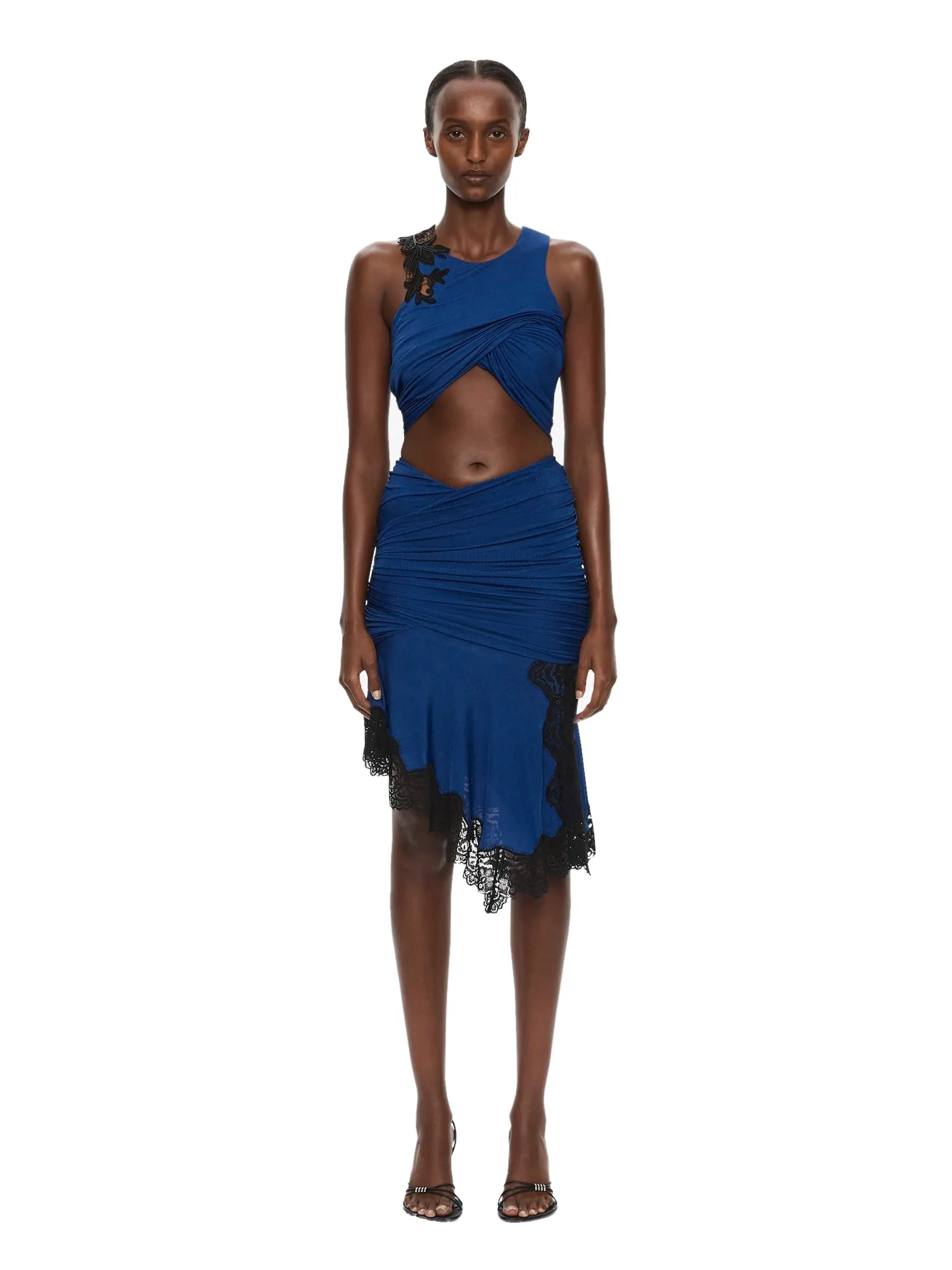 Christopher Esber Hibiscus Embroidered Fold Up Tank in Azurite Black