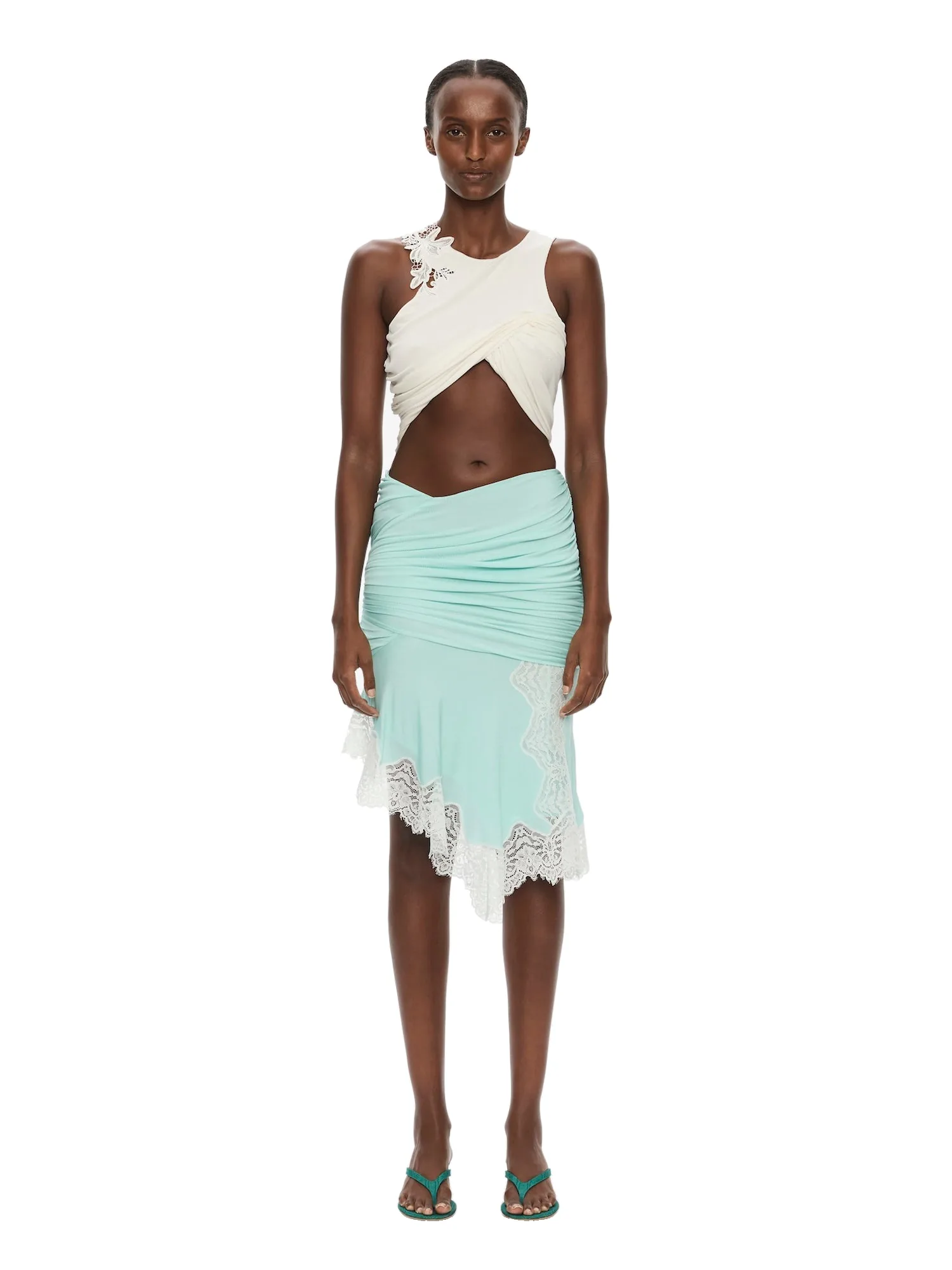 Christopher Esber Hibiscus Embroidered Fold Up Tank in White
