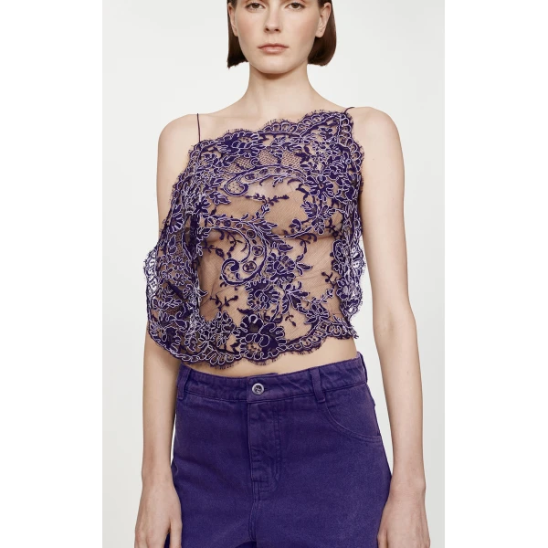 Christopher Esber Iris Floating Lace Cami in Dark Viola, view 5