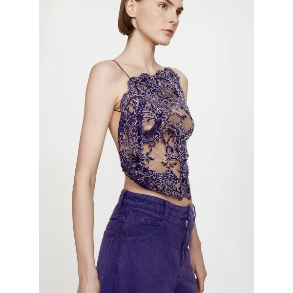 Christopher Esber Iris Floating Lace Cami in Dark Viola, view 6
