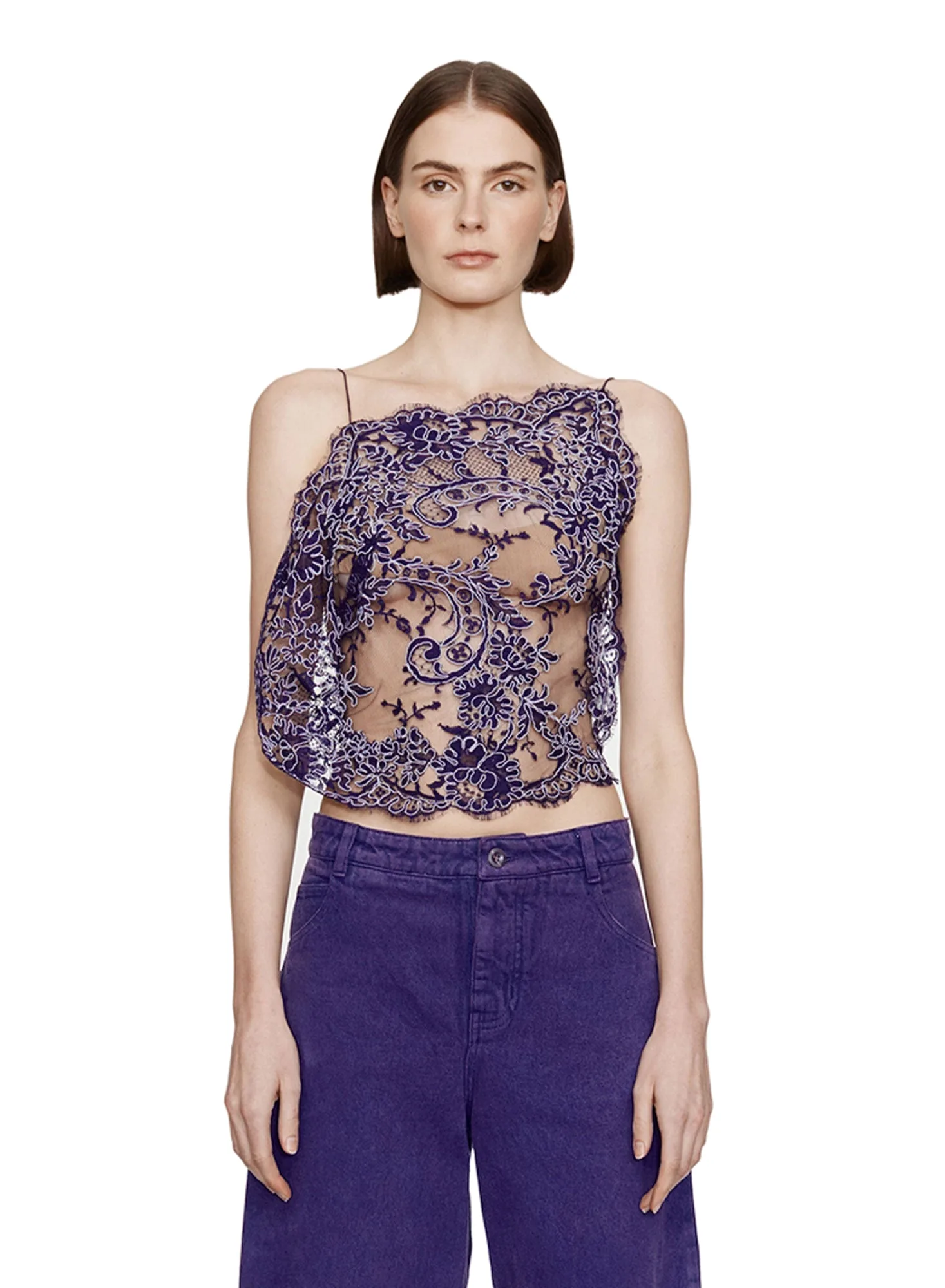 Christopher Esber Iris Floating Lace Cami in Dark Viola