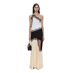 Christopher Esber Keira Split Lace One Shoulder Cutaway Dress in Mastic Multi