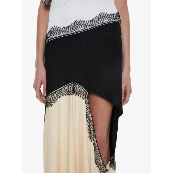 Christopher Esber Keira Split Lace One Shoulder Cutaway Dress in Mastic Multi, view 3
