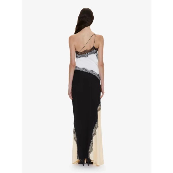 Christopher Esber Keira Split Lace One Shoulder Cutaway Dress in Mastic Multi, view 6