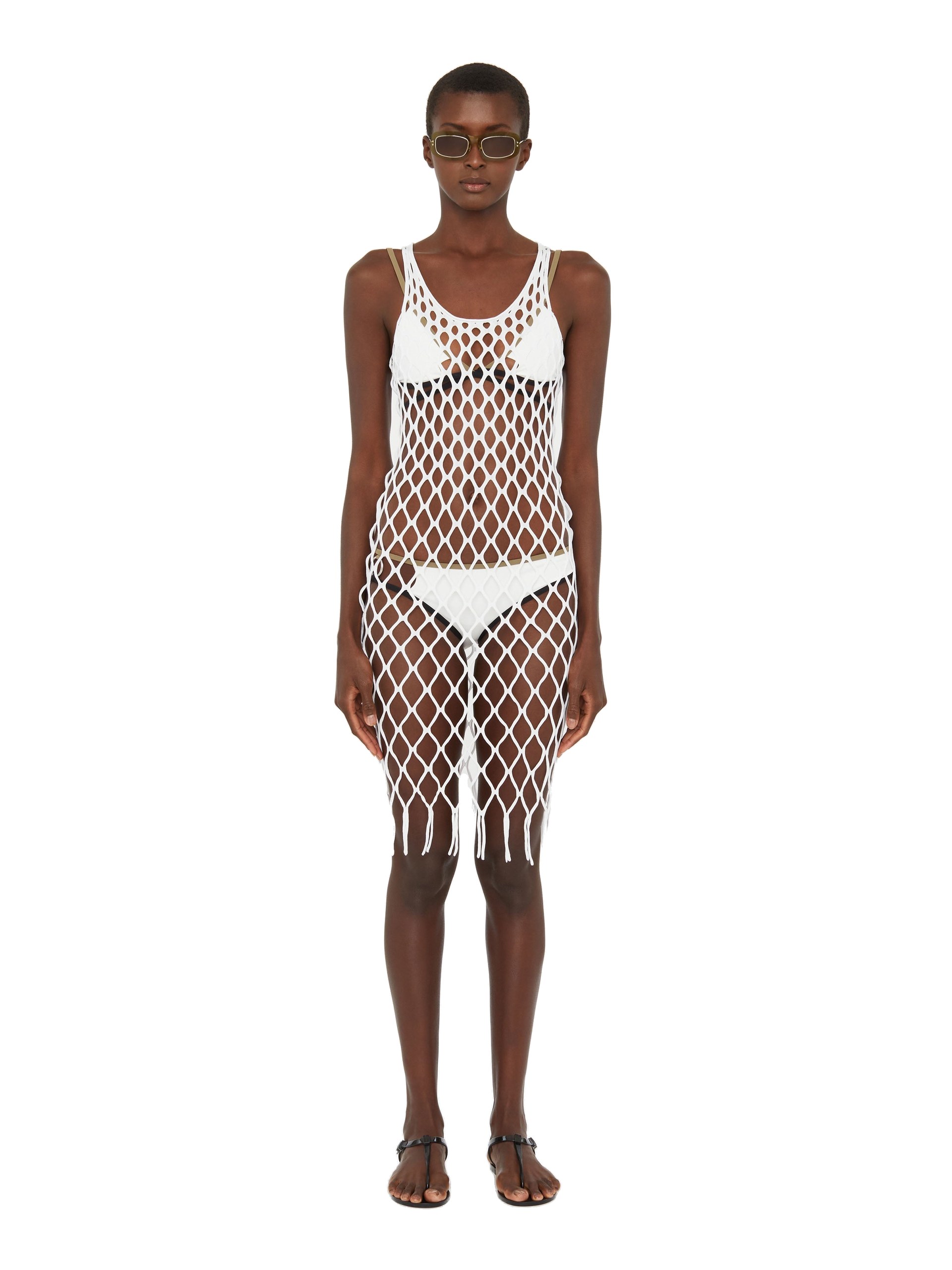 Christopher Esber Knitted Mesh Tank Dress in White