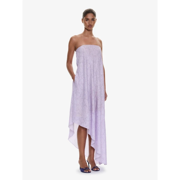 Christopher Esber Light Leak Jacquard Cascade Strapless Dress in Lilac, view 3