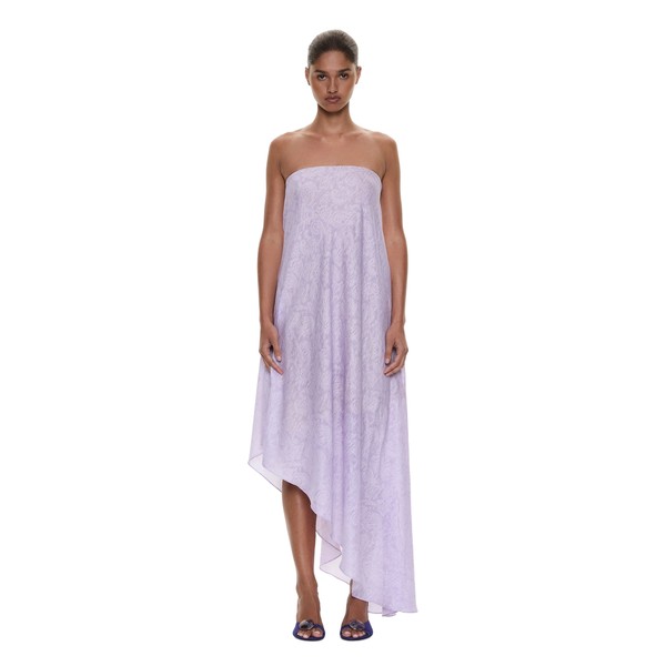 Christopher Esber Light Leak Jacquard Cascade Strapless Dress in Lilac