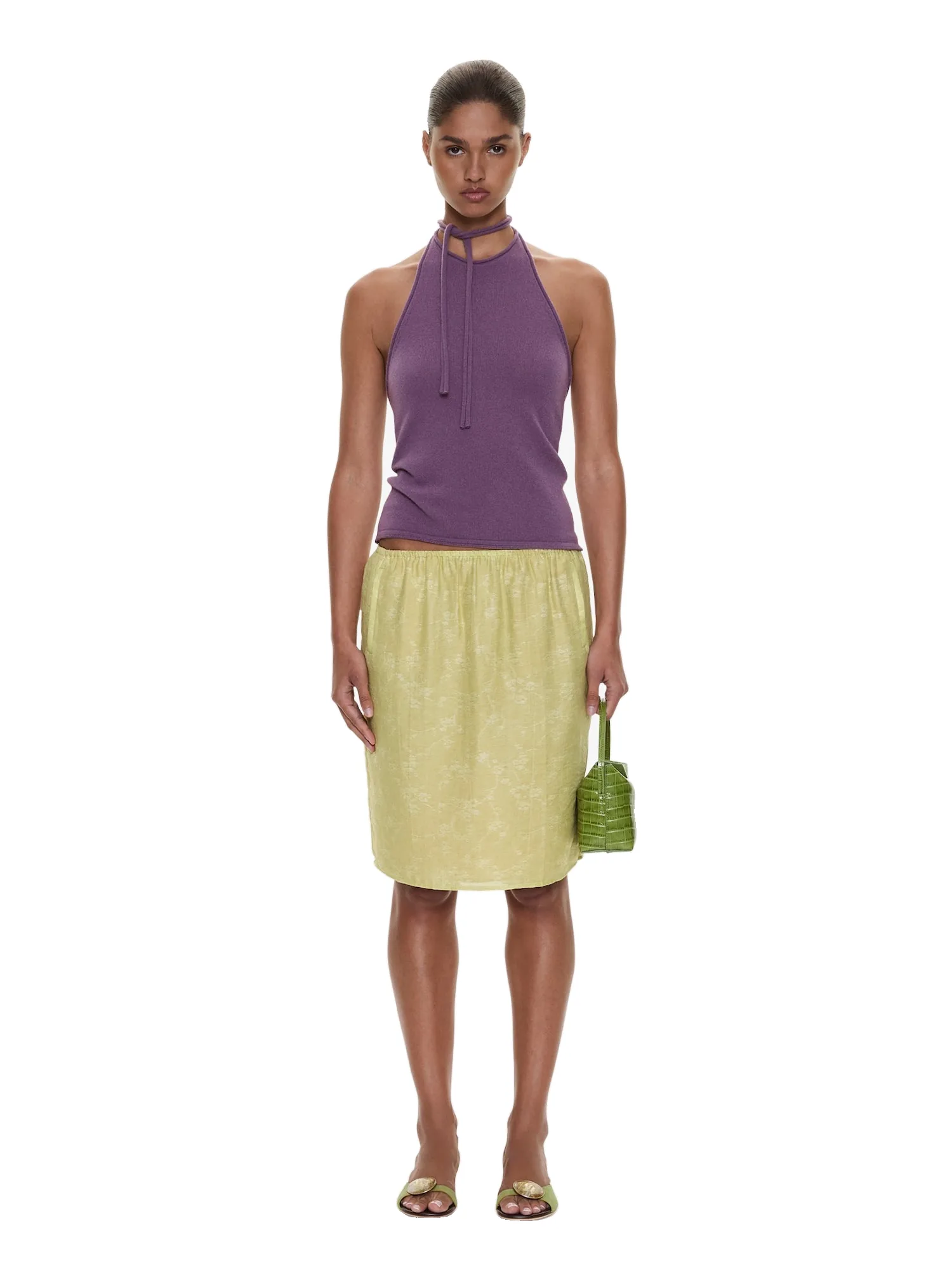 Christopher Esber Light Leak Jacquard Slip Skirt in Chartreuse