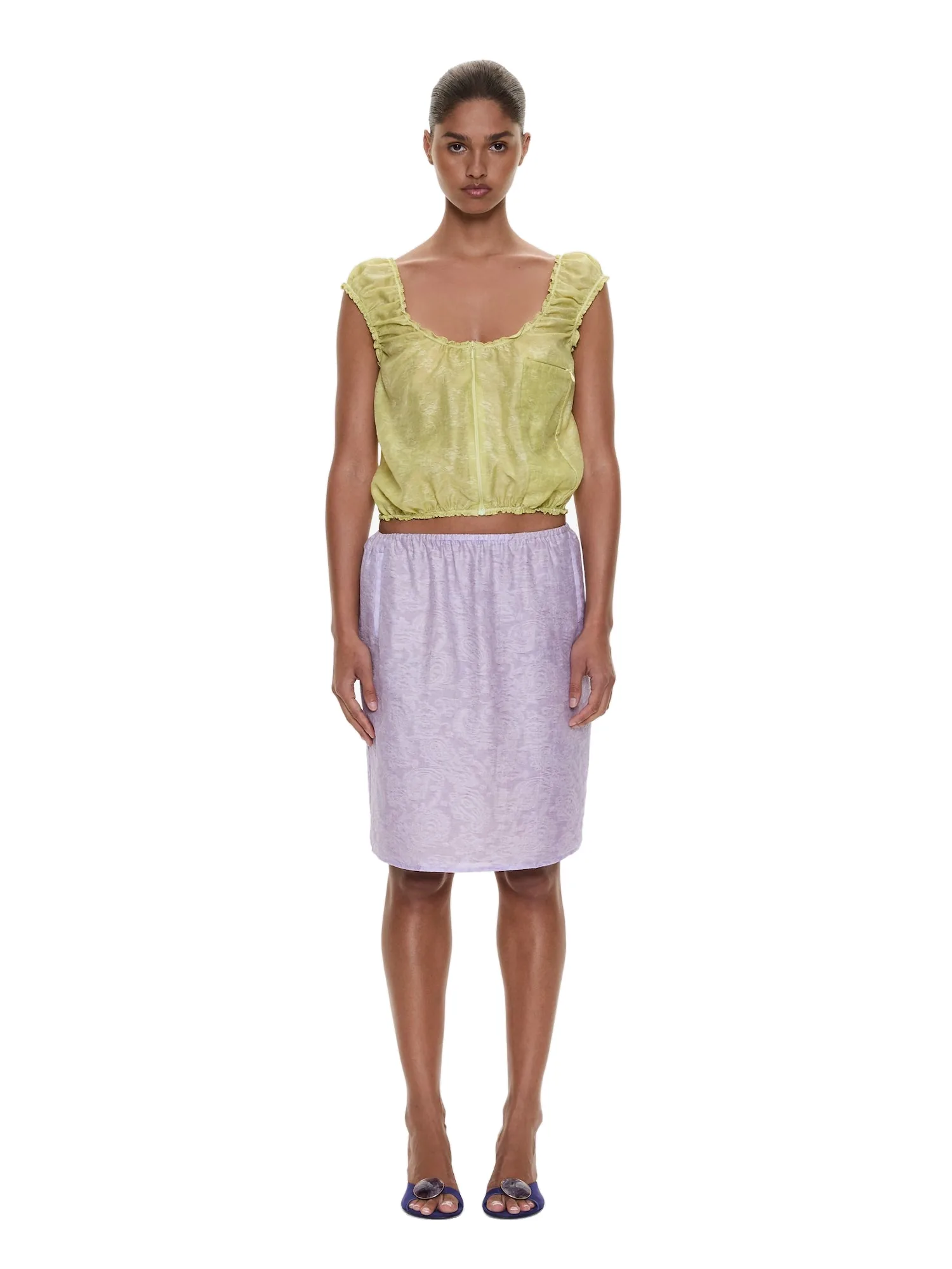 Christopher Esber Light Leak Jacquard Zip Up Top in Chartreuse