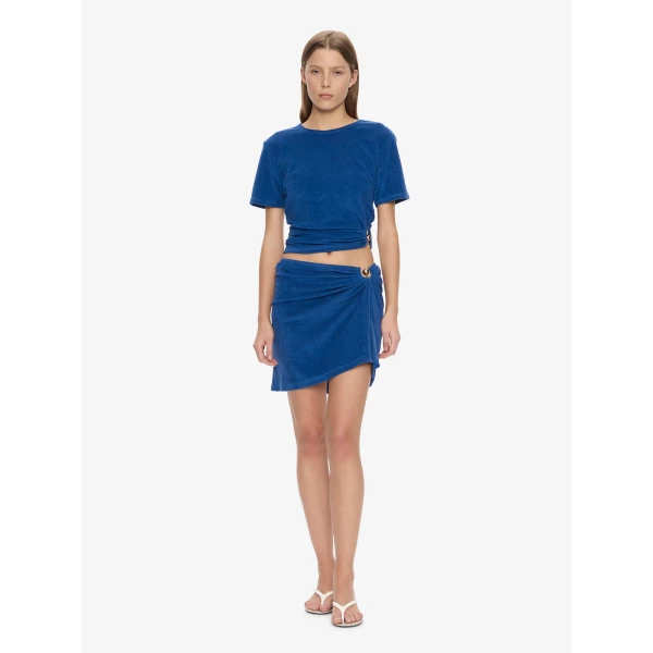 Christopher Esber Looped Back Ruched Orbit Mini Skirt in Indigo, view 6