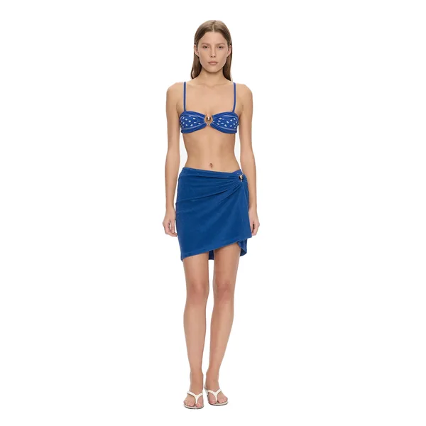 Looped Back Ruched Orbit Mini Skirt in Indigo