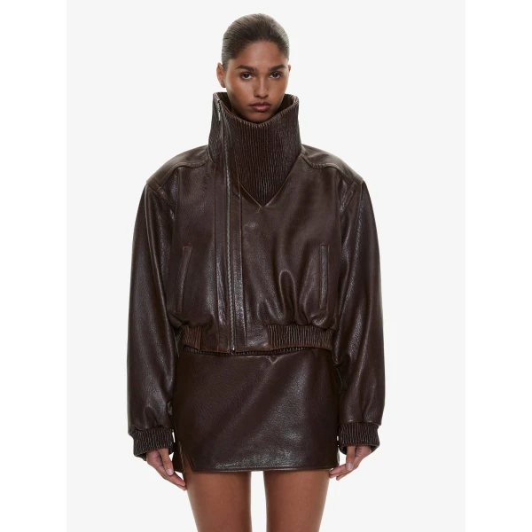 Christopher Esber Lunnet Leather Bomber in Burnished Brown Jacket, view 3
