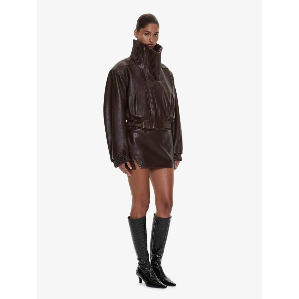 Christopher Esber Lunnet Leather Bomber in Burnished Brown Jacket, view 4