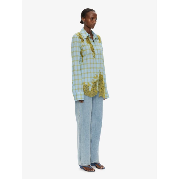 Christopher Esber Maya Embroidered Handkerchief Shirt in Sky Caper Check, view 2