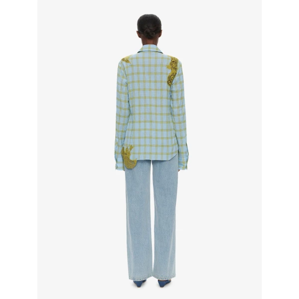 Christopher Esber Maya Embroidered Handkerchief Shirt in Sky Caper Check, view 3