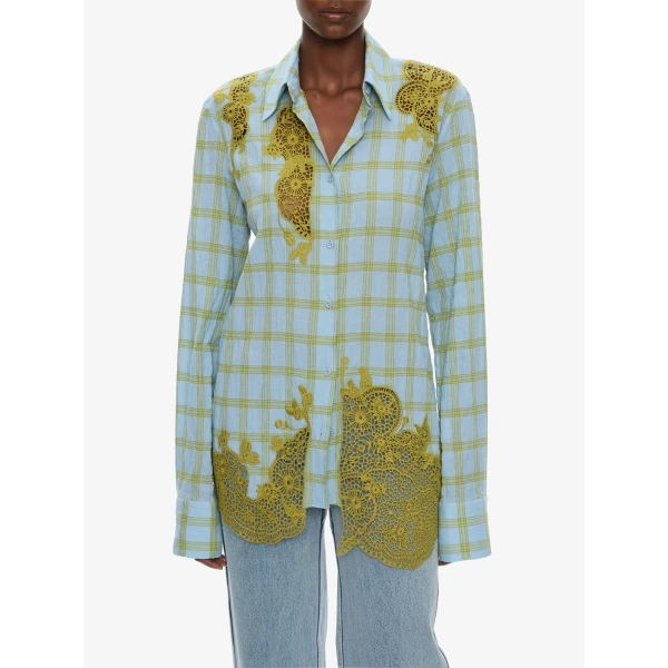 Christopher Esber Maya Embroidered Handkerchief Shirt in Sky Caper Check, view 4