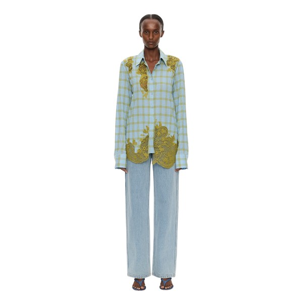 Christopher Esber Maya Embroidered Handkerchief Shirt in Sky Caper Check