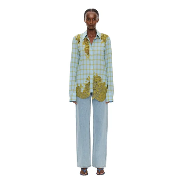 Christopher Esber Maya Embroidered Handkerchief Shirt in Sky Caper Check