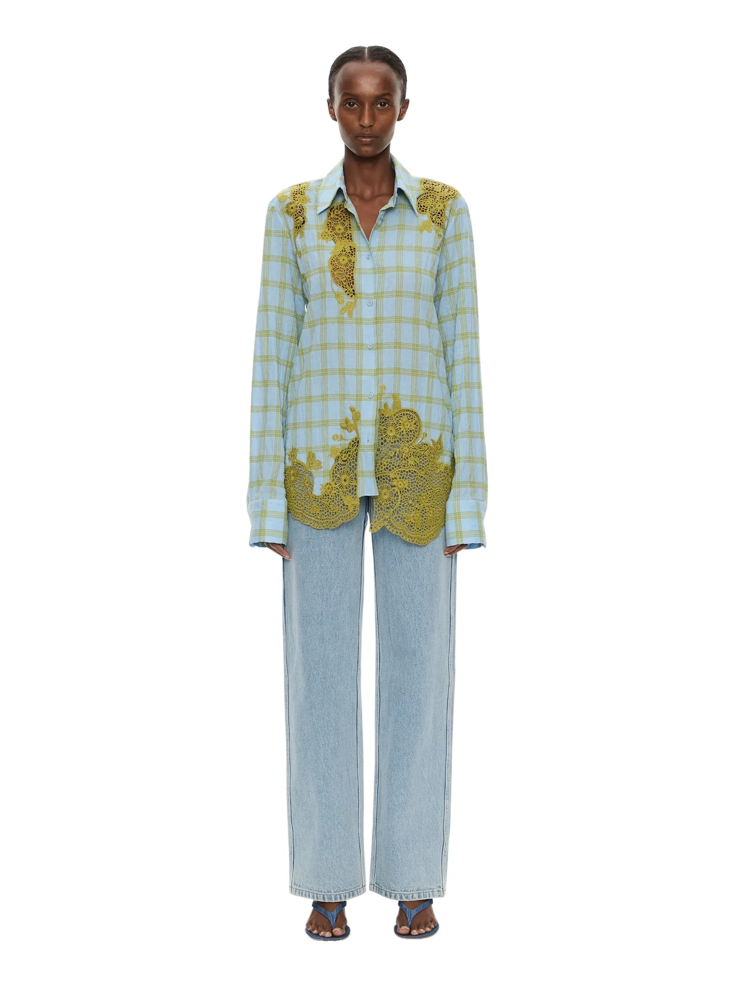 Christopher Esber Maya Embroidered Handkerchief Shirt in Sky Caper Check