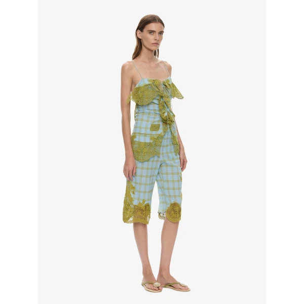 Christopher Esber Maya Embroidered Handkerchief Shorts in Sky Caper Check, view 2