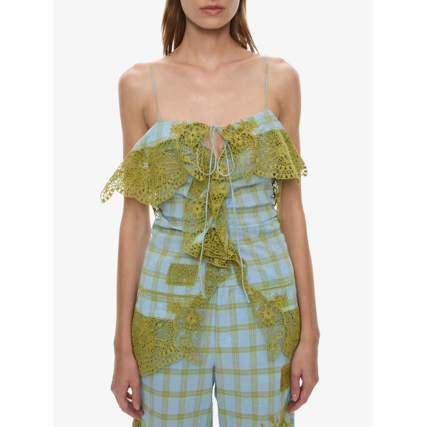 Christopher Esber Maya Embroidered Handkerchief Shorts in Sky Caper Check, view 3