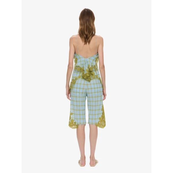 Christopher Esber Maya Embroidered Handkerchief Shorts in Sky Caper Check, view 4