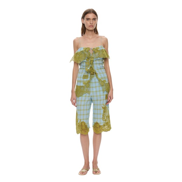 Christopher Esber Maya Embroidered Handkerchief Shorts in Sky Caper Check