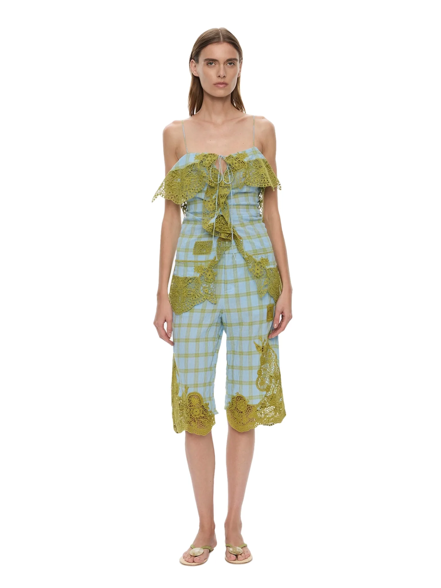 Christopher Esber Maya Embroidered Handkerchief Shorts in Sky Caper Check