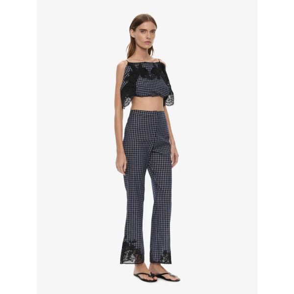 Christopher Esber Maya Embroidered Handkerchief Trouser in Inked Check, view 2