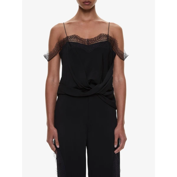 Christopher Esber Miro Split Lace Draped Cami in Black, view 2