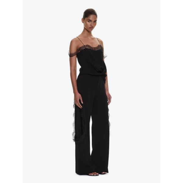 Christopher Esber Miro Split Lace Draped Cami in Black, view 3