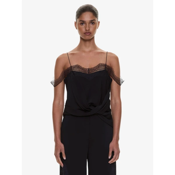 Christopher Esber Miro Split Lace Draped Cami in Black, view 5