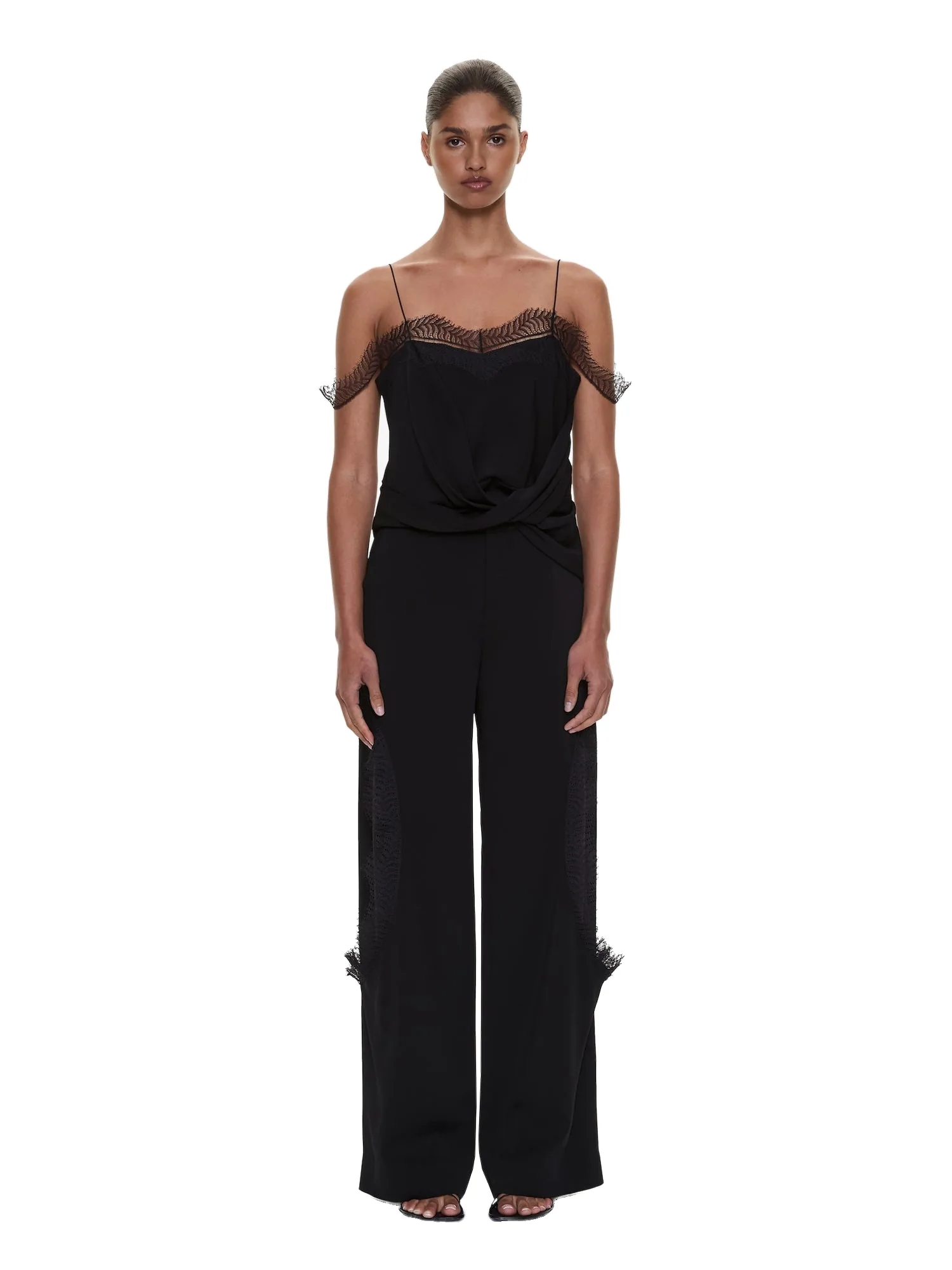 Christopher Esber Miro Split Lace Draped Cami in Black