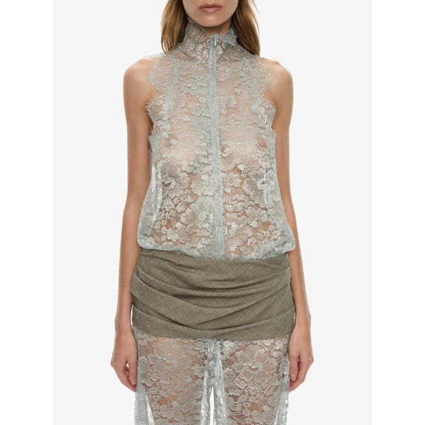 Christopher Esber Moonlit Patina Lace Cummerbund Shorts in Metal Mist, view 3