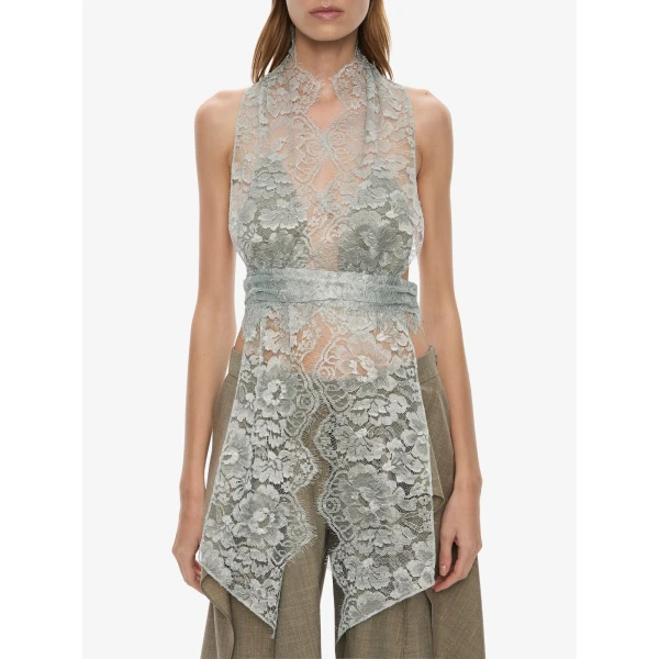 Christopher Esber Moonlit Patina Lace Scarf Top in Metal Mist, view 3