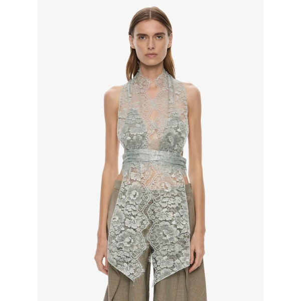 Christopher Esber Moonlit Patina Lace Scarf Top in Metal Mist, view 5