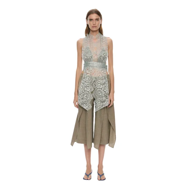 Christopher Esber Moonlit Patina Lace Scarf Top in Metal Mist