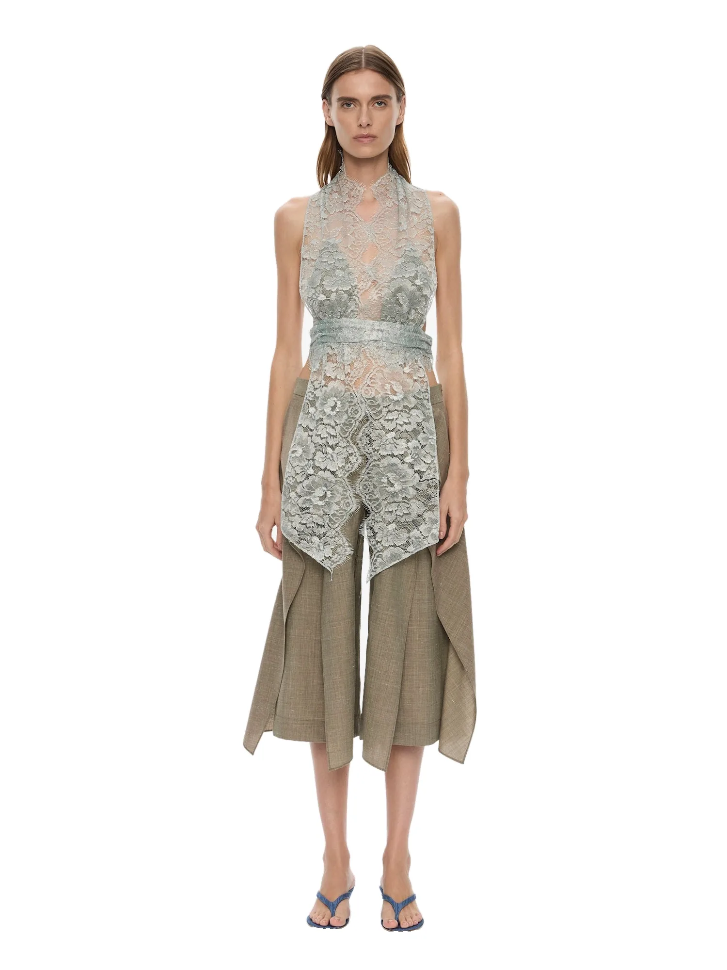 Christopher Esber Moonlit Patina Lace Scarf Top in Metal Mist