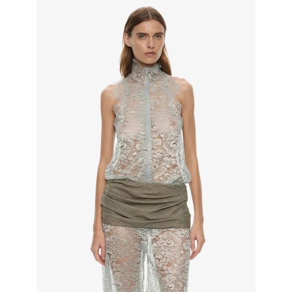 Christopher Esber Moonlit Patina Lace Zipped One Piece in Metal Mist Top, view 5