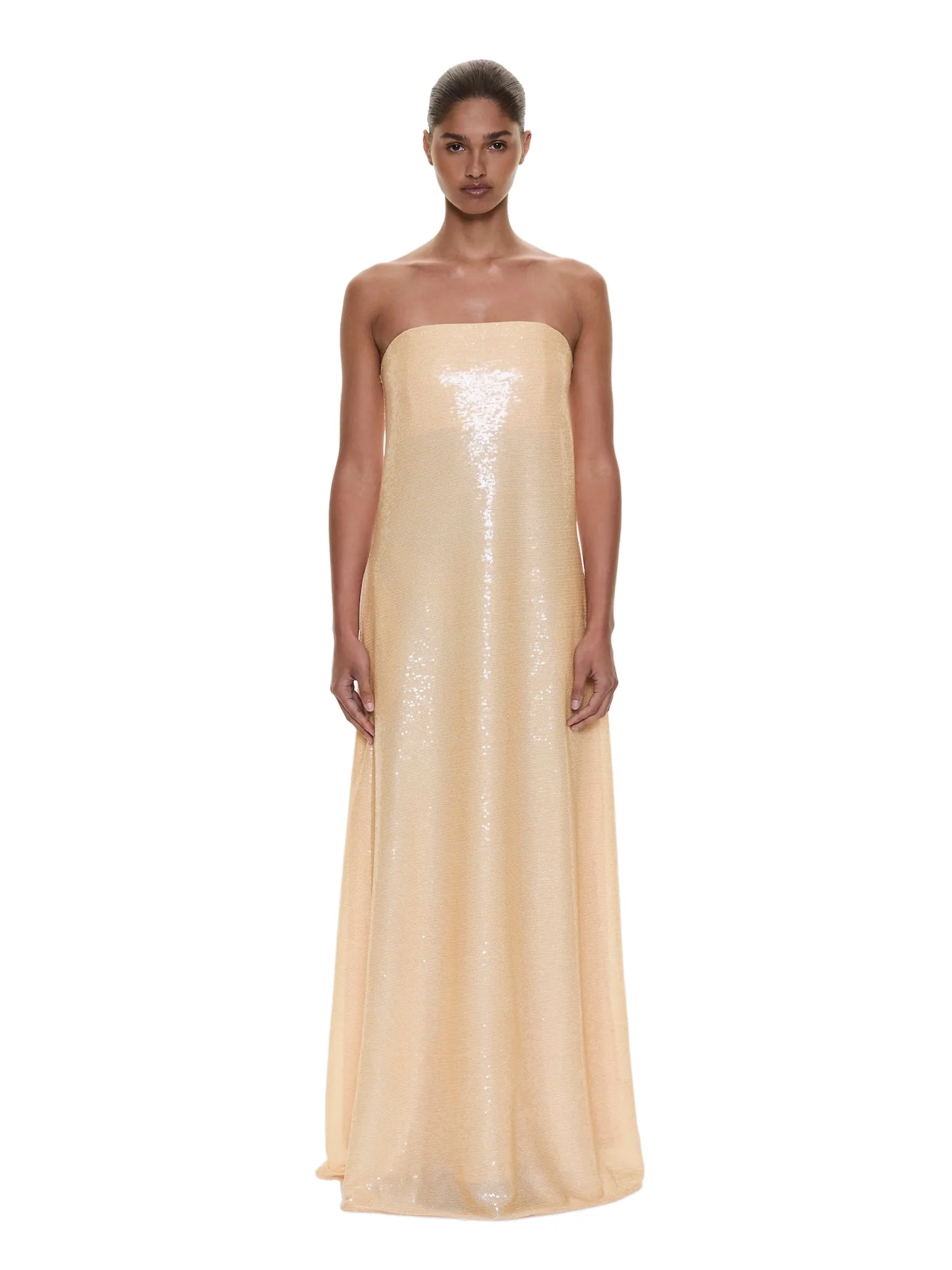 Christopher Esber Opaline Sequin Strapless Gown in Butter