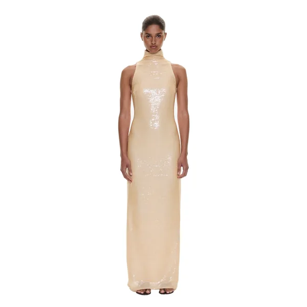 Christopher Esber Opaline Sequin Tank Gown in Butter