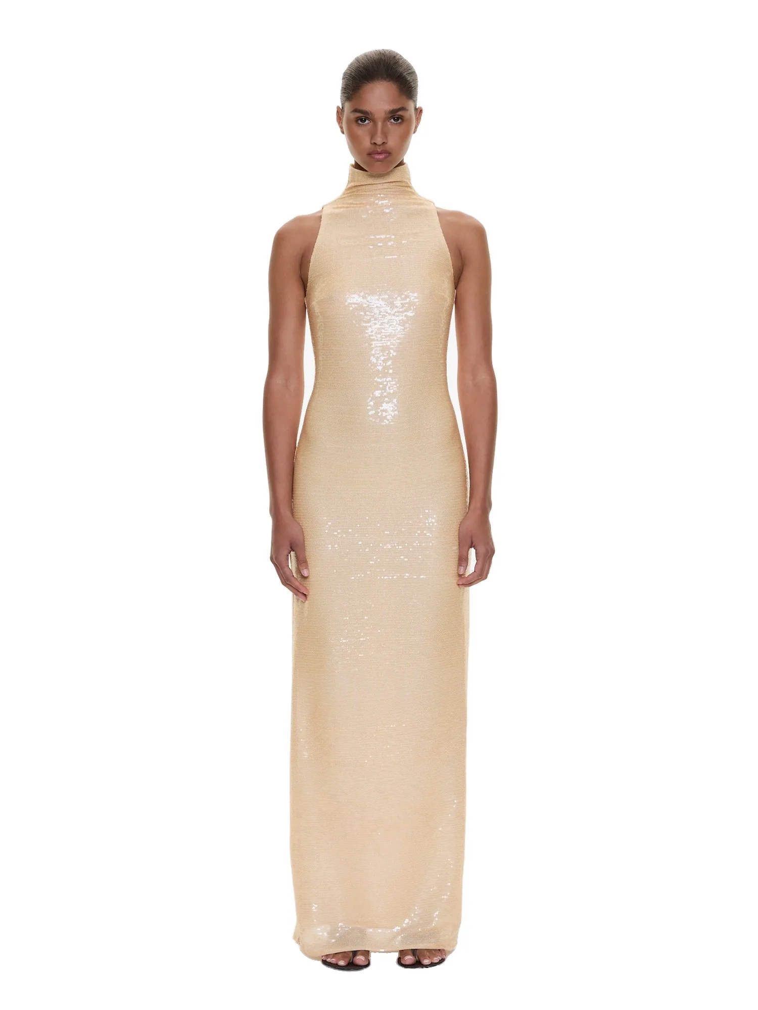 Christopher Esber Opaline Sequin Tank Gown in Butter