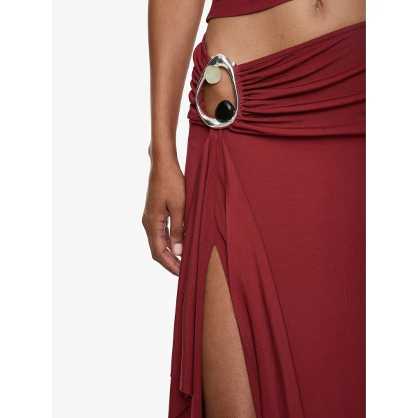 Christopher Esber Orica Crystal Cascade Jersey Skirt in Wine, view 3