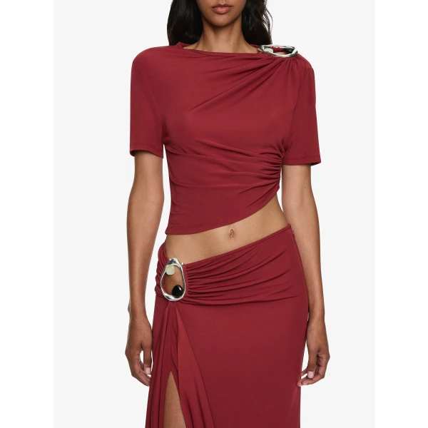 Christopher Esber Orica Crystal Cascade Jersey Skirt in Wine, view 4