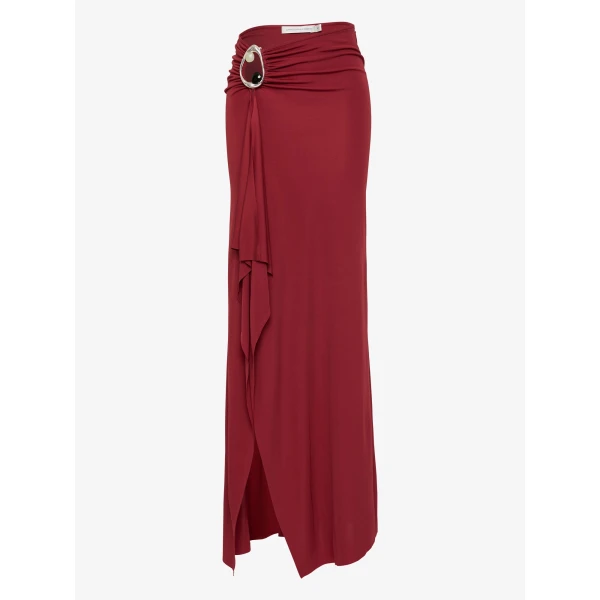 Christopher Esber Orica Crystal Cascade Jersey Skirt in Wine, view 6
