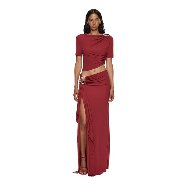 Christopher Esber Orica Crystal Cascade Jersey Skirt in Wine