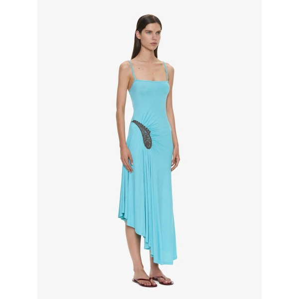 Christopher Esber Paisley Lace Rib Cami Dress in Mineral Turquoise Husk Brown, view 2