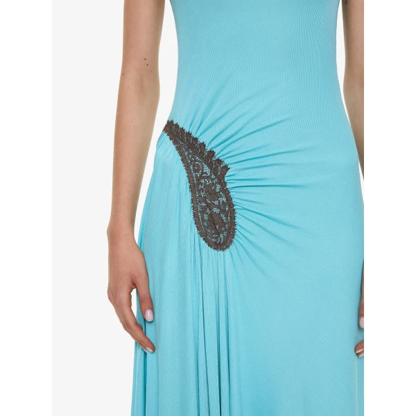 Christopher Esber Paisley Lace Rib Cami Dress in Mineral Turquoise Husk Brown, view 4
