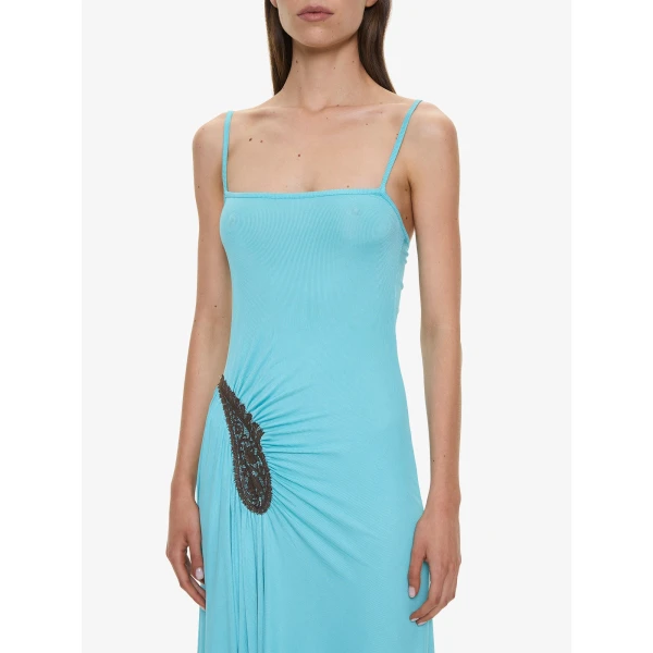 Christopher Esber Paisley Lace Rib Cami Dress in Mineral Turquoise Husk Brown, view 5