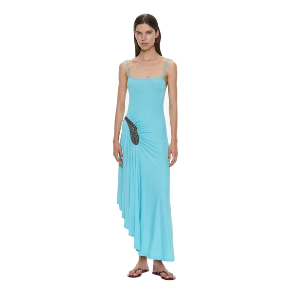 Christopher Esber Paisley Lace Rib Cami Dress in Mineral Turquoise Husk Brown